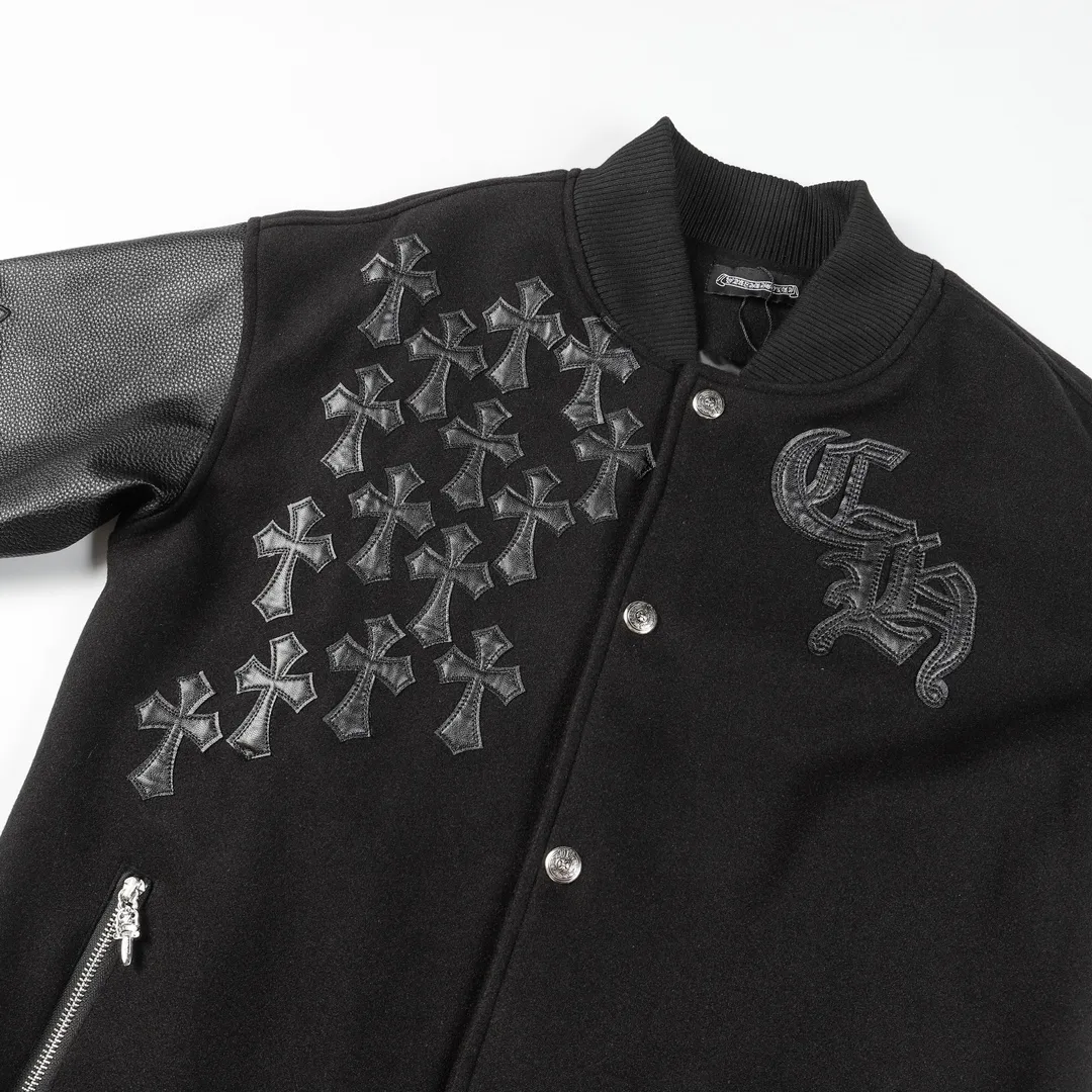 P390 Chrome hearts Chrome hearts embroidered leather baseball jersey - One-to-one restoration of heavy industry hardware accessories - Pocket sword zipper design - Dragon and Phoenix nylon with pebbled hand sleeves M L XL XXL